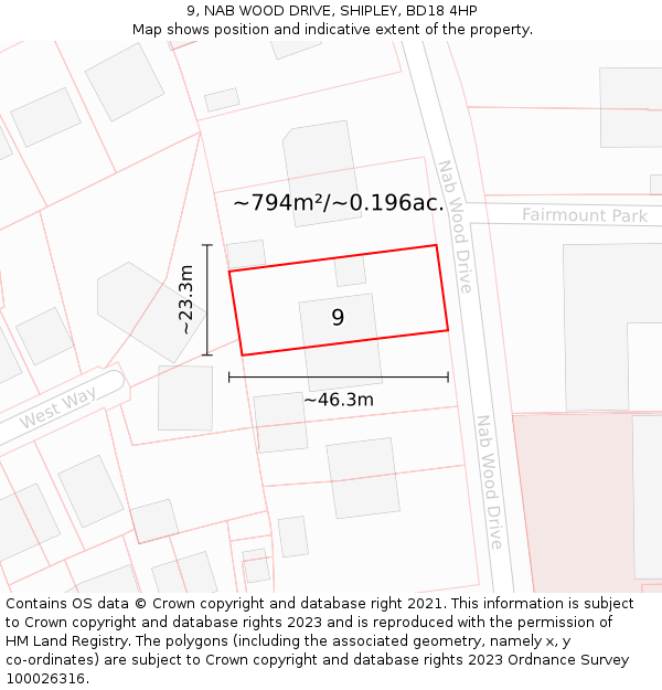 9, NAB WOOD DRIVE, SHIPLEY, BD18 4HP: Plot and title map