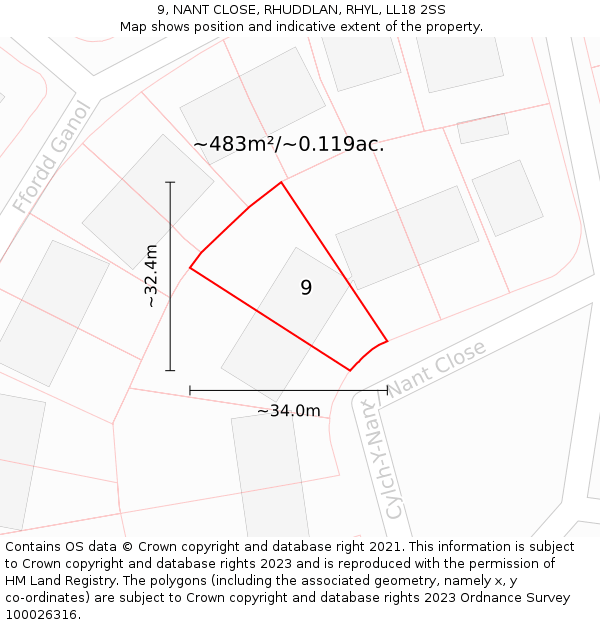 9, NANT CLOSE, RHUDDLAN, RHYL, LL18 2SS: Plot and title map