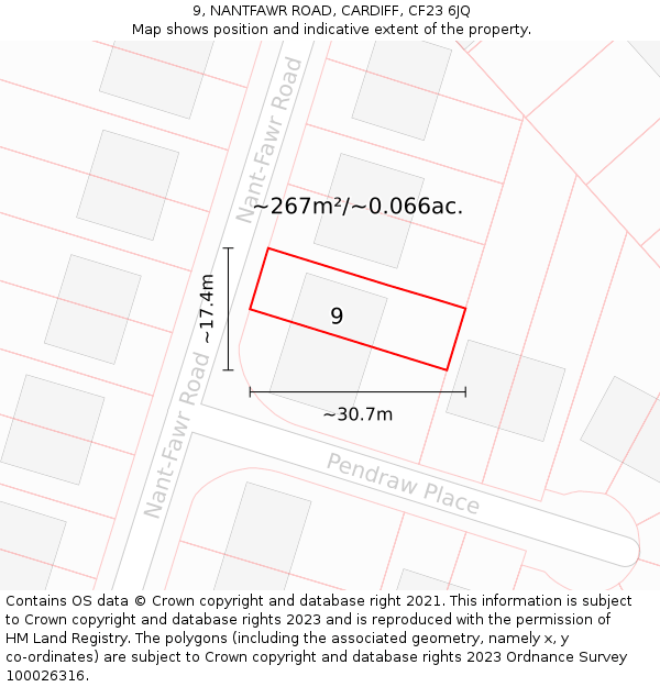 9, NANTFAWR ROAD, CARDIFF, CF23 6JQ: Plot and title map