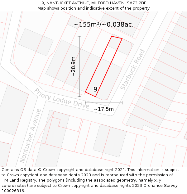 9, NANTUCKET AVENUE, MILFORD HAVEN, SA73 2BE: Plot and title map