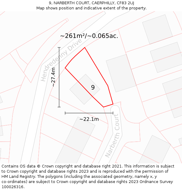 9, NARBERTH COURT, CAERPHILLY, CF83 2UJ: Plot and title map