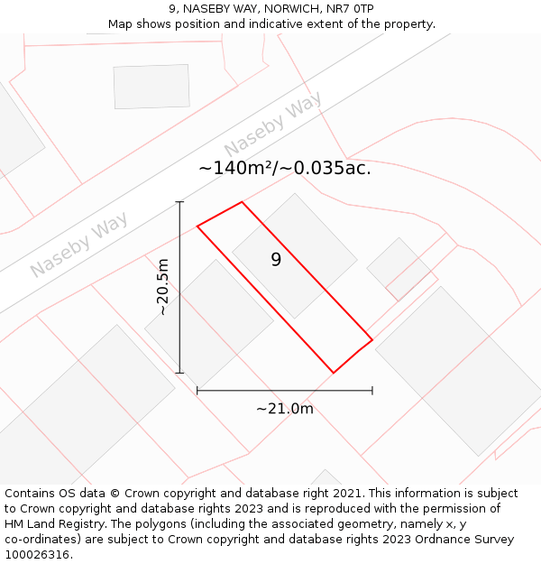 9, NASEBY WAY, NORWICH, NR7 0TP: Plot and title map