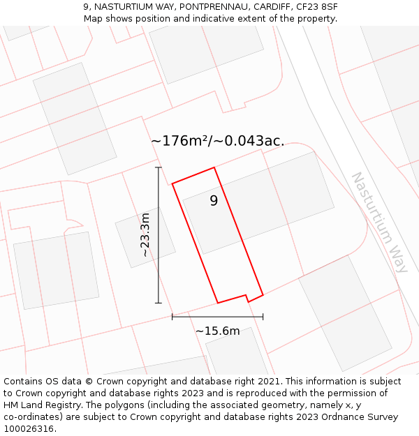 9, NASTURTIUM WAY, PONTPRENNAU, CARDIFF, CF23 8SF: Plot and title map