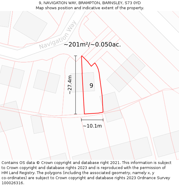 9, NAVIGATION WAY, BRAMPTON, BARNSLEY, S73 0YD: Plot and title map