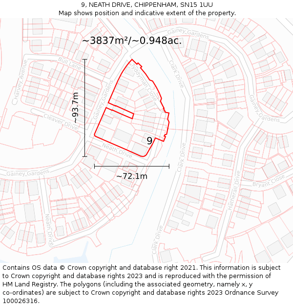 9, NEATH DRIVE, CHIPPENHAM, SN15 1UU: Plot and title map