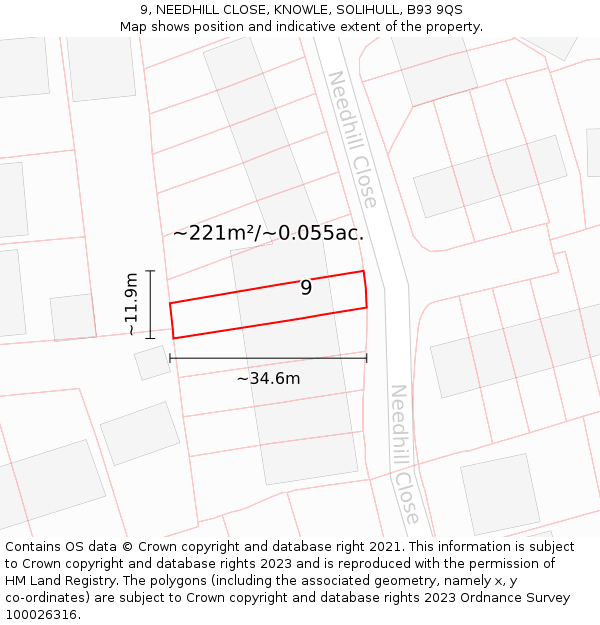 9, NEEDHILL CLOSE, KNOWLE, SOLIHULL, B93 9QS: Plot and title map