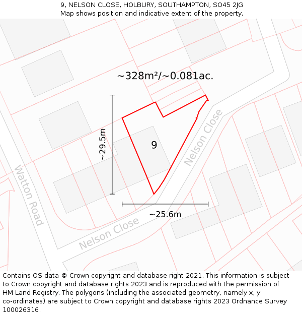 9, NELSON CLOSE, HOLBURY, SOUTHAMPTON, SO45 2JG: Plot and title map