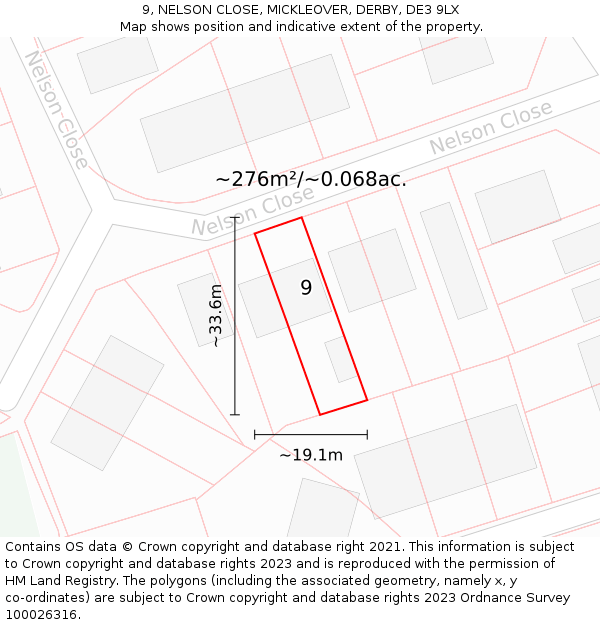 9, NELSON CLOSE, MICKLEOVER, DERBY, DE3 9LX: Plot and title map