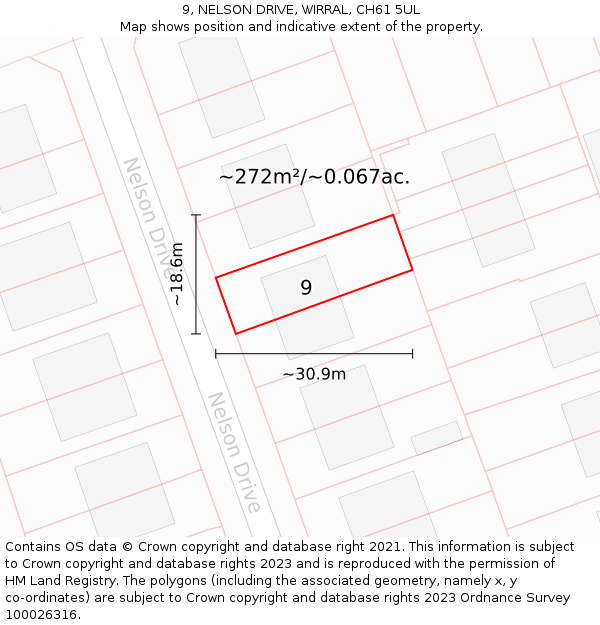 9, NELSON DRIVE, WIRRAL, CH61 5UL: Plot and title map