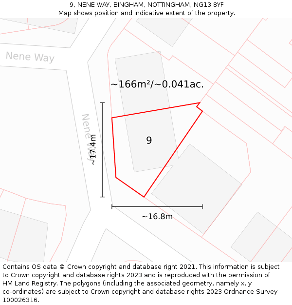 9, NENE WAY, BINGHAM, NOTTINGHAM, NG13 8YF: Plot and title map