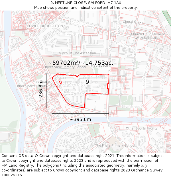 9, NEPTUNE CLOSE, SALFORD, M7 1AX: Plot and title map