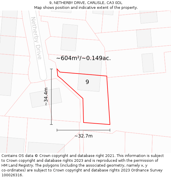 9, NETHERBY DRIVE, CARLISLE, CA3 0DL: Plot and title map