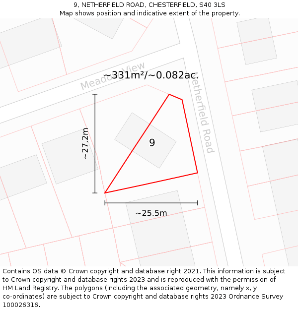 9, NETHERFIELD ROAD, CHESTERFIELD, S40 3LS: Plot and title map