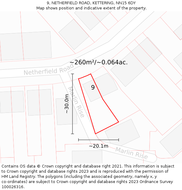 9, NETHERFIELD ROAD, KETTERING, NN15 6DY: Plot and title map