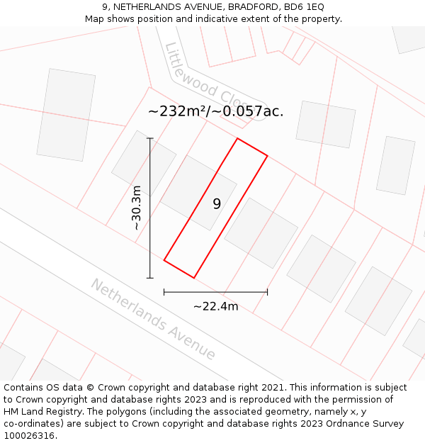 9, NETHERLANDS AVENUE, BRADFORD, BD6 1EQ: Plot and title map