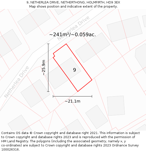 9, NETHERLEA DRIVE, NETHERTHONG, HOLMFIRTH, HD9 3EX: Plot and title map