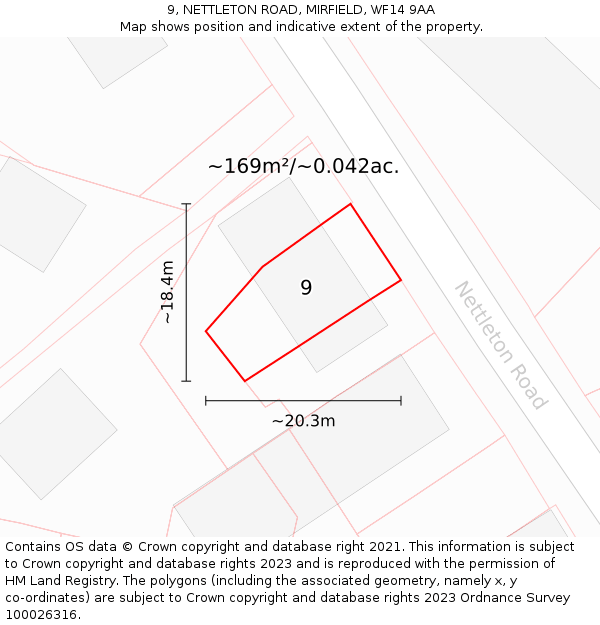 9, NETTLETON ROAD, MIRFIELD, WF14 9AA: Plot and title map