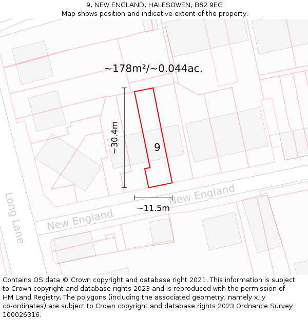 9, NEW ENGLAND, HALESOWEN, B62 9EG: Plot and title map