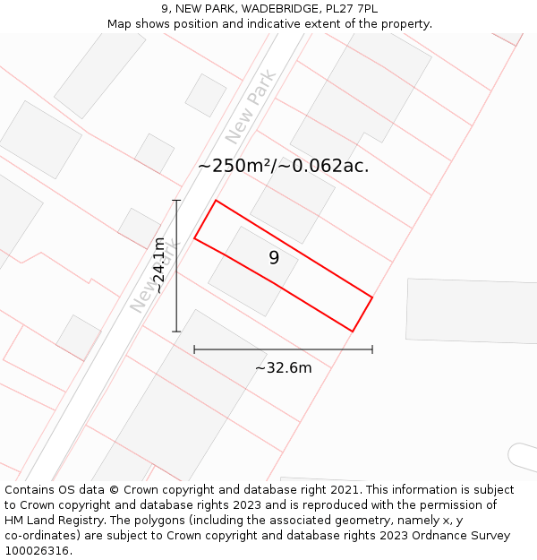9, NEW PARK, WADEBRIDGE, PL27 7PL: Plot and title map