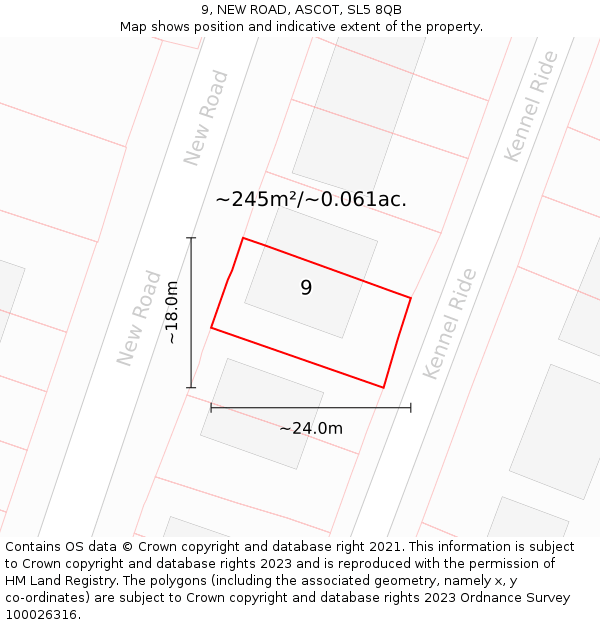 9, NEW ROAD, ASCOT, SL5 8QB: Plot and title map