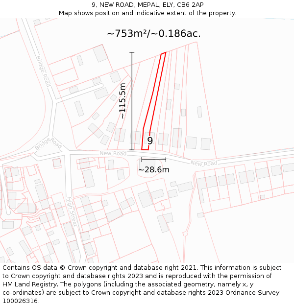 9, NEW ROAD, MEPAL, ELY, CB6 2AP: Plot and title map