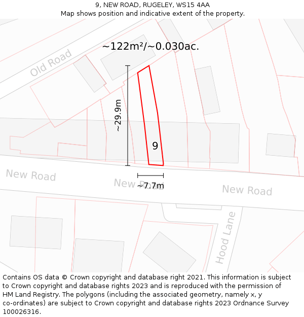 9, NEW ROAD, RUGELEY, WS15 4AA: Plot and title map