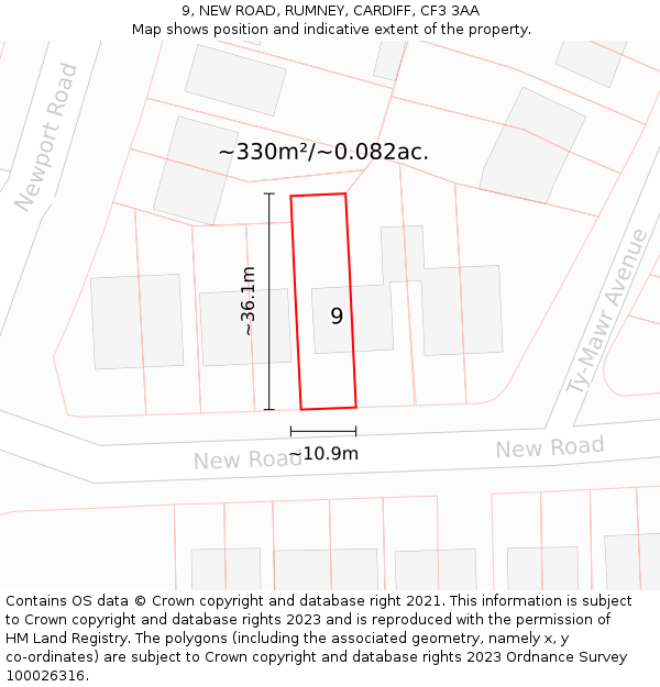 9, NEW ROAD, RUMNEY, CARDIFF, CF3 3AA: Plot and title map