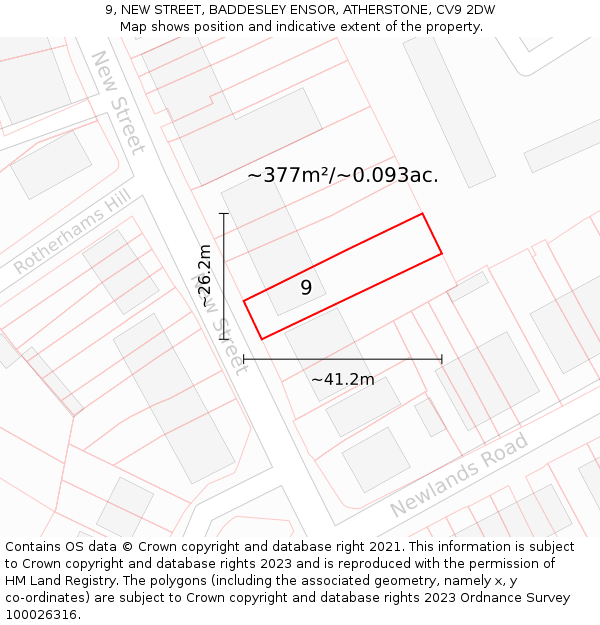 9, NEW STREET, BADDESLEY ENSOR, ATHERSTONE, CV9 2DW: Plot and title map