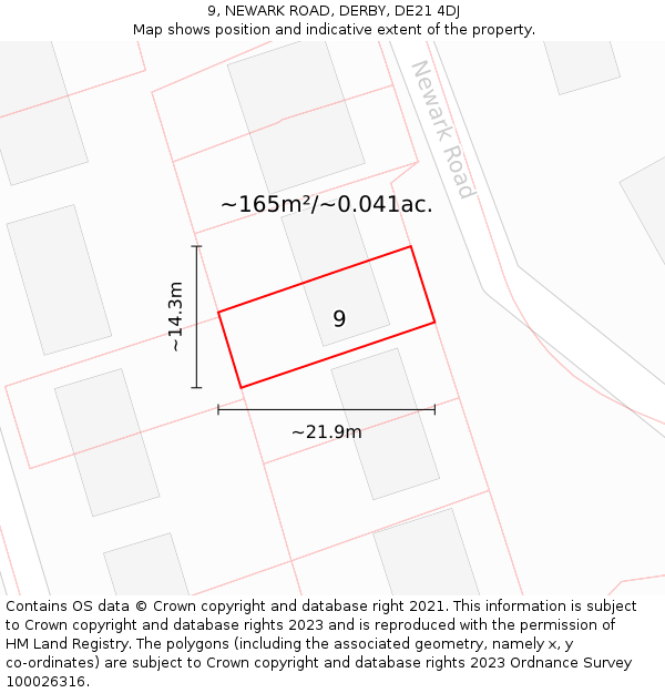 9, NEWARK ROAD, DERBY, DE21 4DJ: Plot and title map