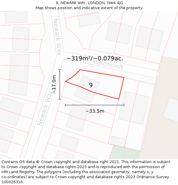 9, NEWARK WAY, LONDON, NW4 4JG: Plot and title map