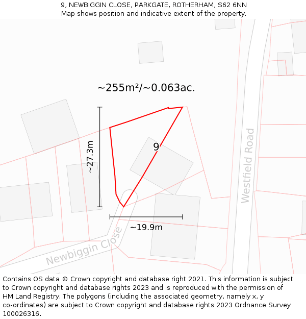 9, NEWBIGGIN CLOSE, PARKGATE, ROTHERHAM, S62 6NN: Plot and title map