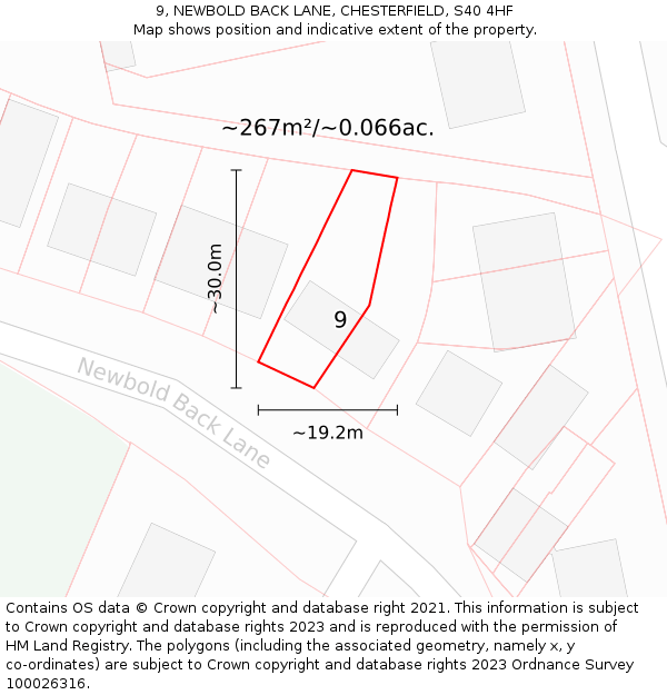 9, NEWBOLD BACK LANE, CHESTERFIELD, S40 4HF: Plot and title map