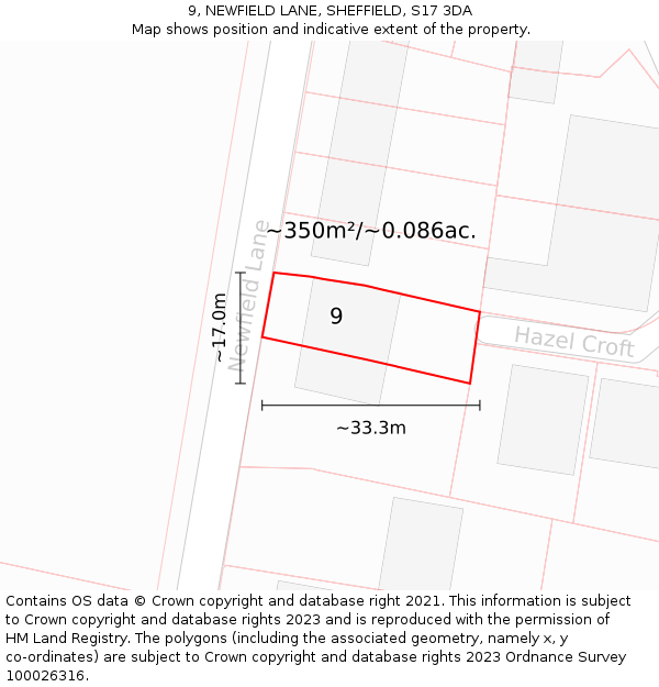 9, NEWFIELD LANE, SHEFFIELD, S17 3DA: Plot and title map