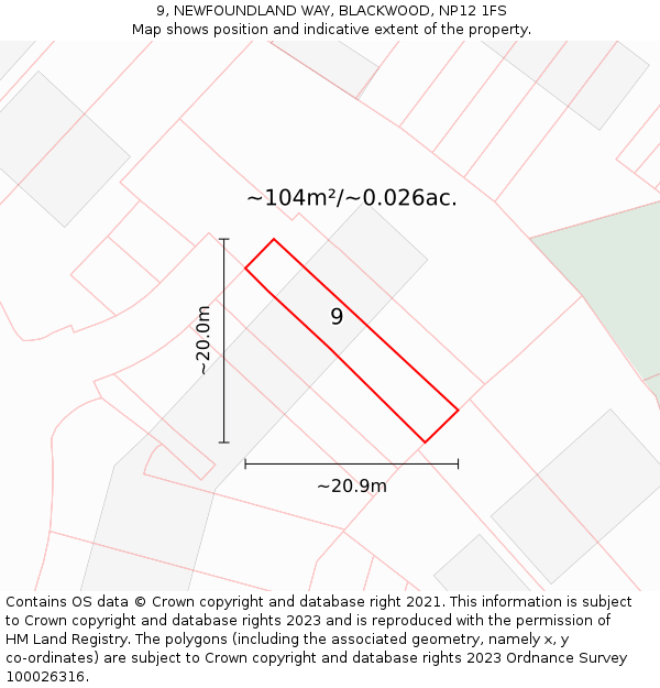 9, NEWFOUNDLAND WAY, BLACKWOOD, NP12 1FS: Plot and title map