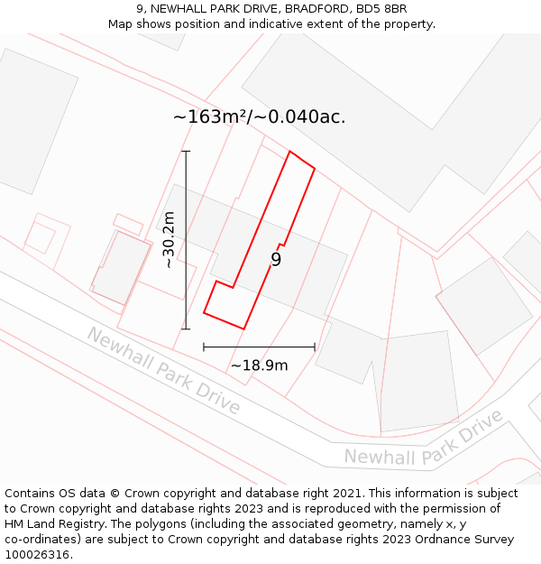 9, NEWHALL PARK DRIVE, BRADFORD, BD5 8BR: Plot and title map