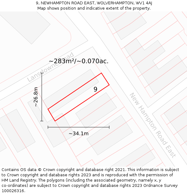 9, NEWHAMPTON ROAD EAST, WOLVERHAMPTON, WV1 4AJ: Plot and title map