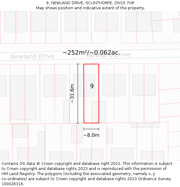 9, NEWLAND DRIVE, SCUNTHORPE, DN15 7HP: Plot and title map