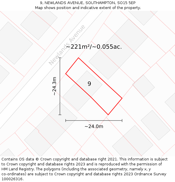 9, NEWLANDS AVENUE, SOUTHAMPTON, SO15 5EP: Plot and title map