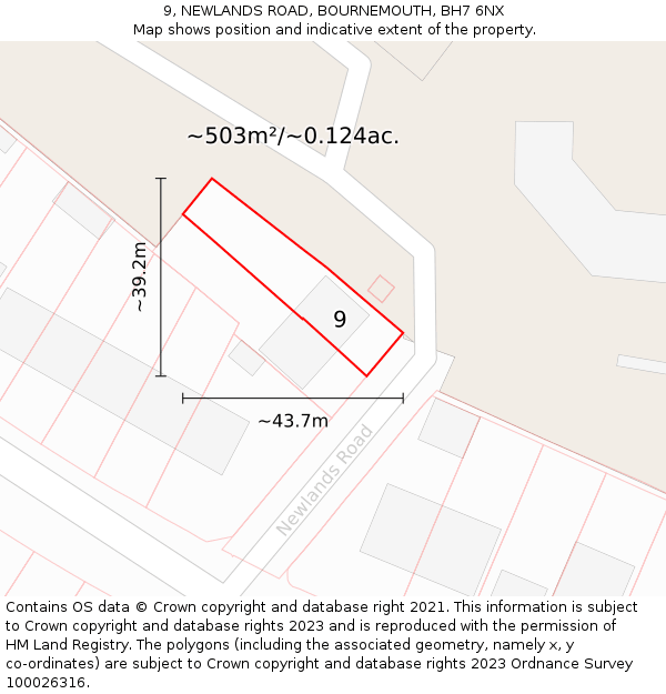 9, NEWLANDS ROAD, BOURNEMOUTH, BH7 6NX: Plot and title map