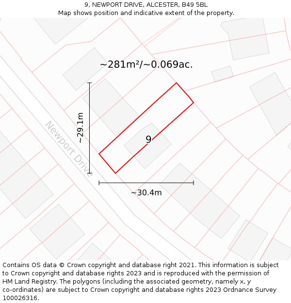 9, NEWPORT DRIVE, ALCESTER, B49 5BL: Plot and title map