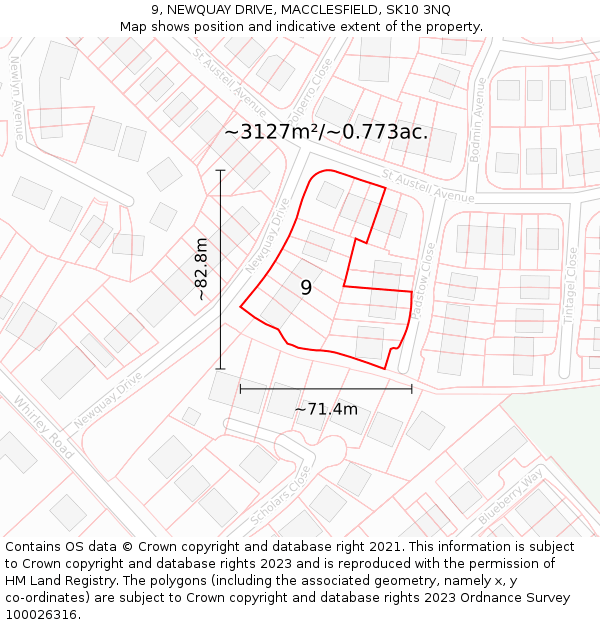 9, NEWQUAY DRIVE, MACCLESFIELD, SK10 3NQ: Plot and title map