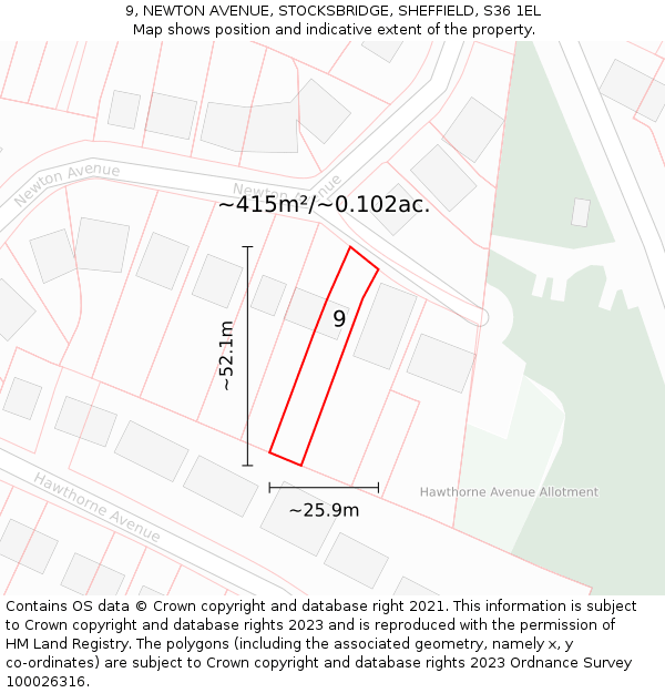 9, NEWTON AVENUE, STOCKSBRIDGE, SHEFFIELD, S36 1EL: Plot and title map