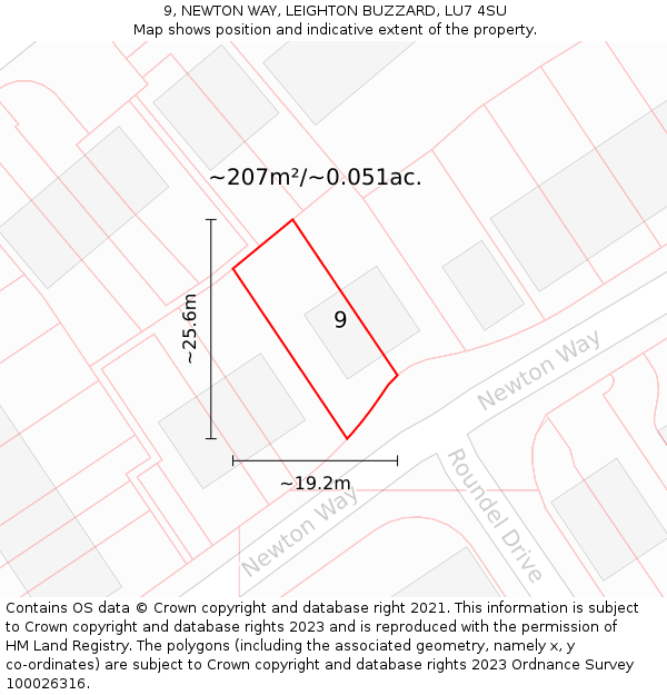 9, NEWTON WAY, LEIGHTON BUZZARD, LU7 4SU: Plot and title map