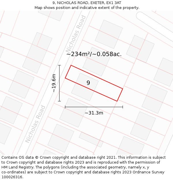 9, NICHOLAS ROAD, EXETER, EX1 3AT: Plot and title map
