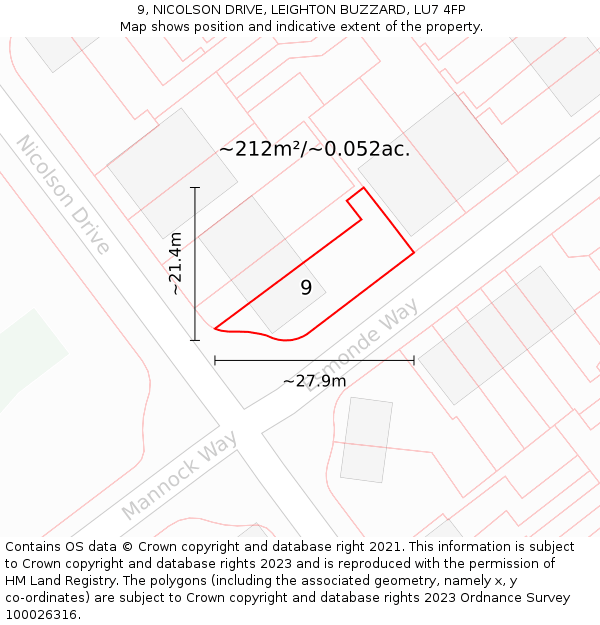9, NICOLSON DRIVE, LEIGHTON BUZZARD, LU7 4FP: Plot and title map