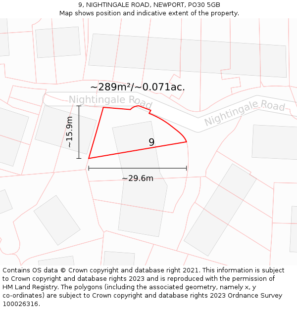 9, NIGHTINGALE ROAD, NEWPORT, PO30 5GB: Plot and title map