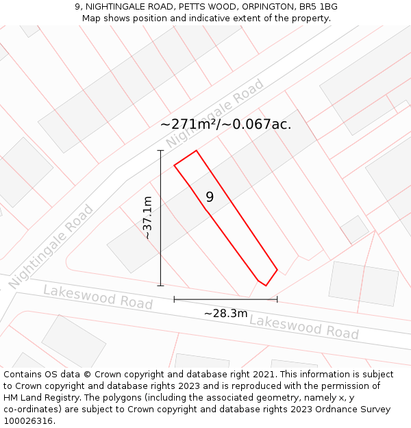 9, NIGHTINGALE ROAD, PETTS WOOD, ORPINGTON, BR5 1BG: Plot and title map