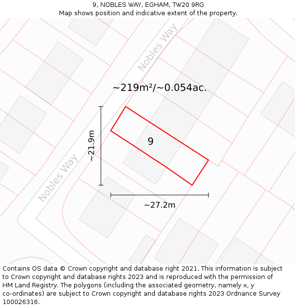 9, NOBLES WAY, EGHAM, TW20 9RG: Plot and title map