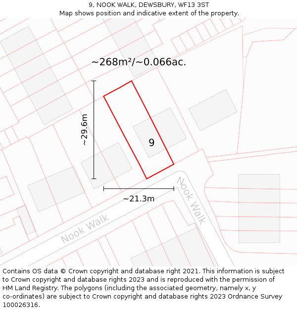 9, NOOK WALK, DEWSBURY, WF13 3ST: Plot and title map