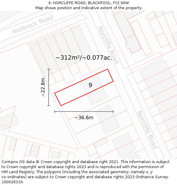 9, NORCLIFFE ROAD, BLACKPOOL, FY2 9AW: Plot and title map